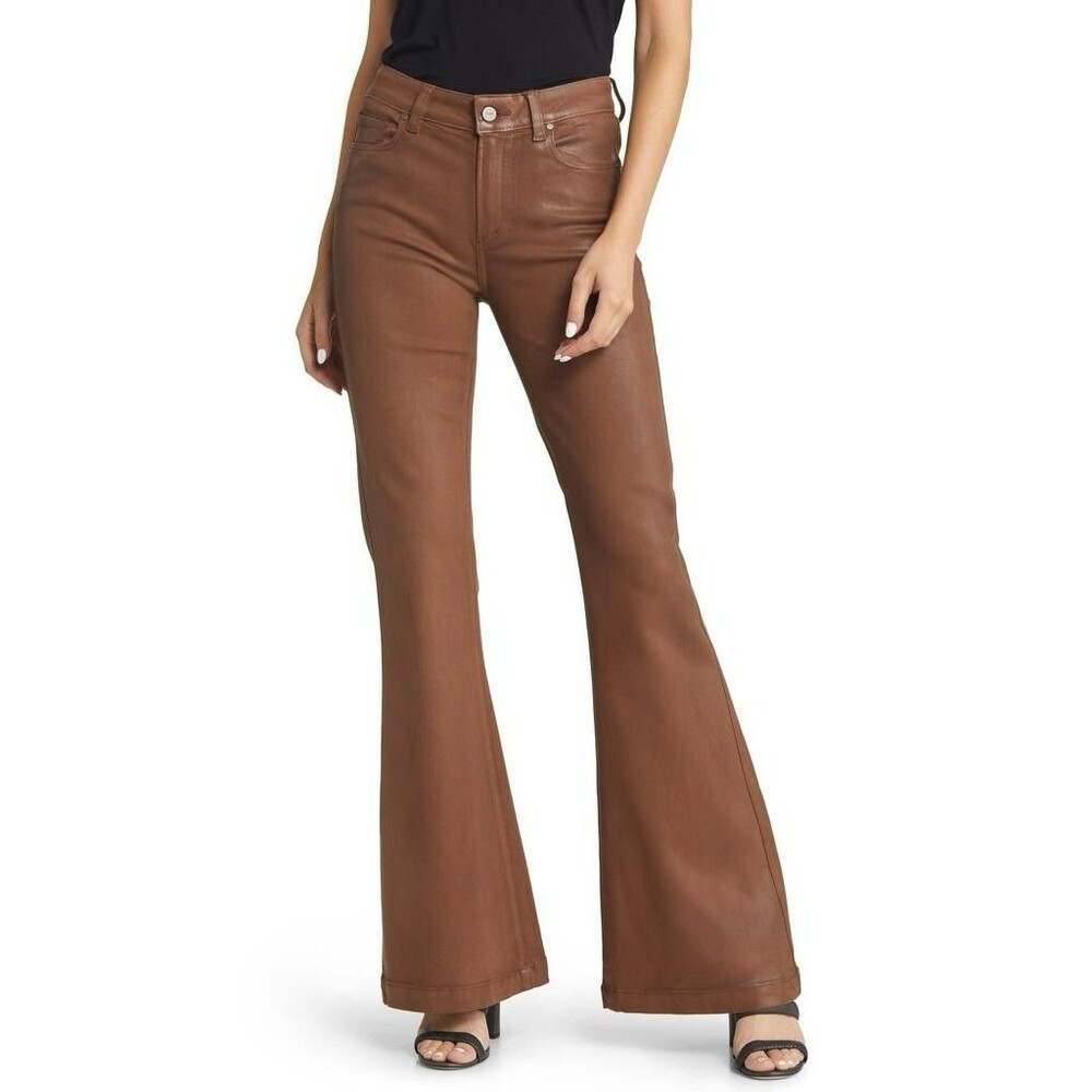 Paige Genevieve Flare Jeans Womens 26 Brown Cognac Luxe Coated Jeans 3312799